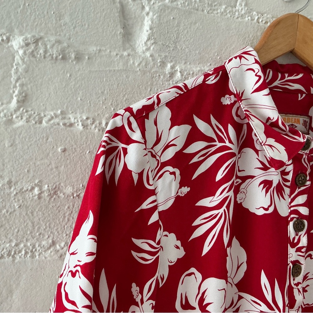Caribbean Joe Dress Red White Floral Print Button Up Midi Wedding Guest Tropical - Picture 3 of 13